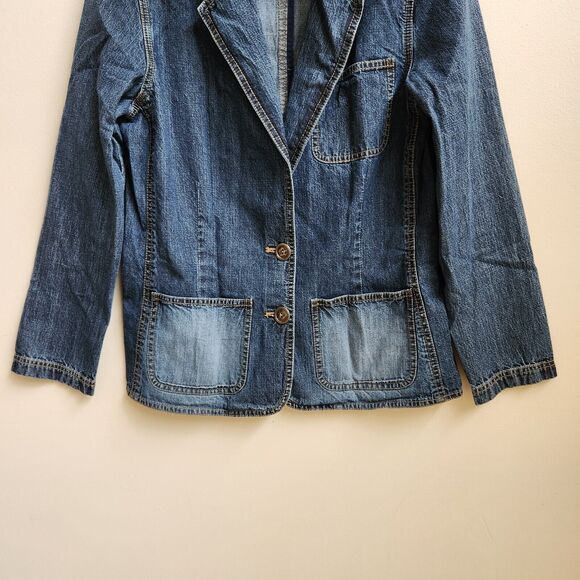 Jean Jacket Women's 0 Blue Denim Distressed Pockets Retro Boho Hippie Chico's - Picture 3 of 13
